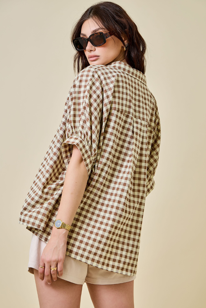 Logan Gingham Top - Brown