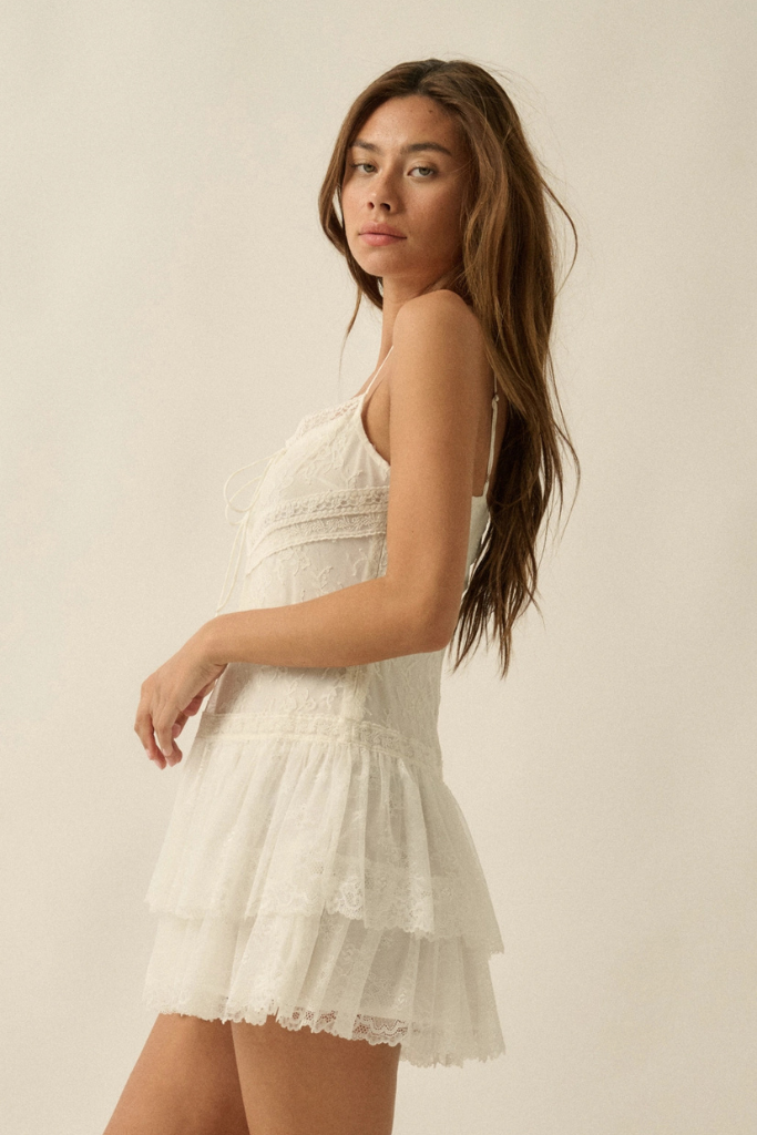 Mayci Floral Lace Romper - Off White