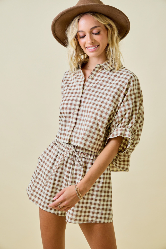 Sawyer Gingham Shorts- Brown
