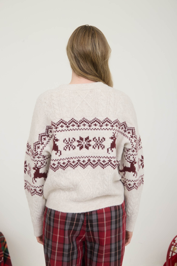 Feeling Frosty Snowflake Sweater - Ivory/Burgundy