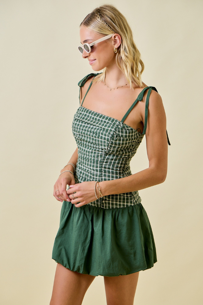 Braylynn Gingham Dress - Hunter Green