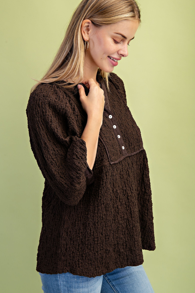 Velma Babydoll Blouse - Brown