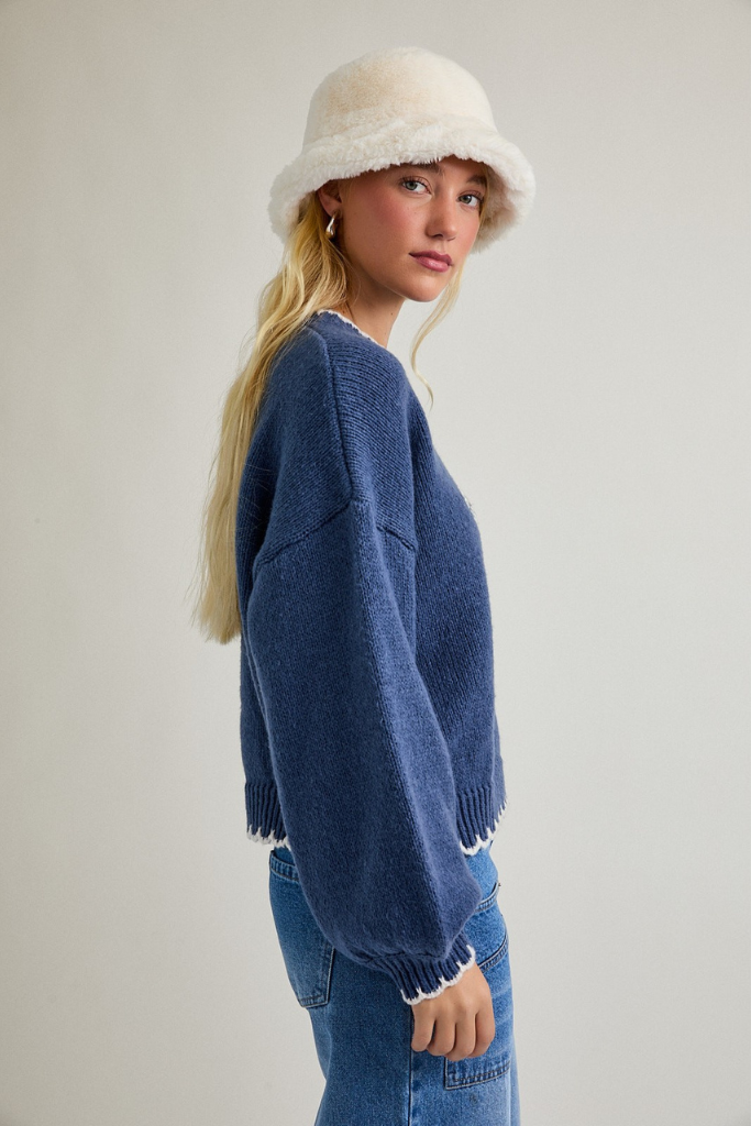 Croissant Stitched Sweater - Dusty Blue