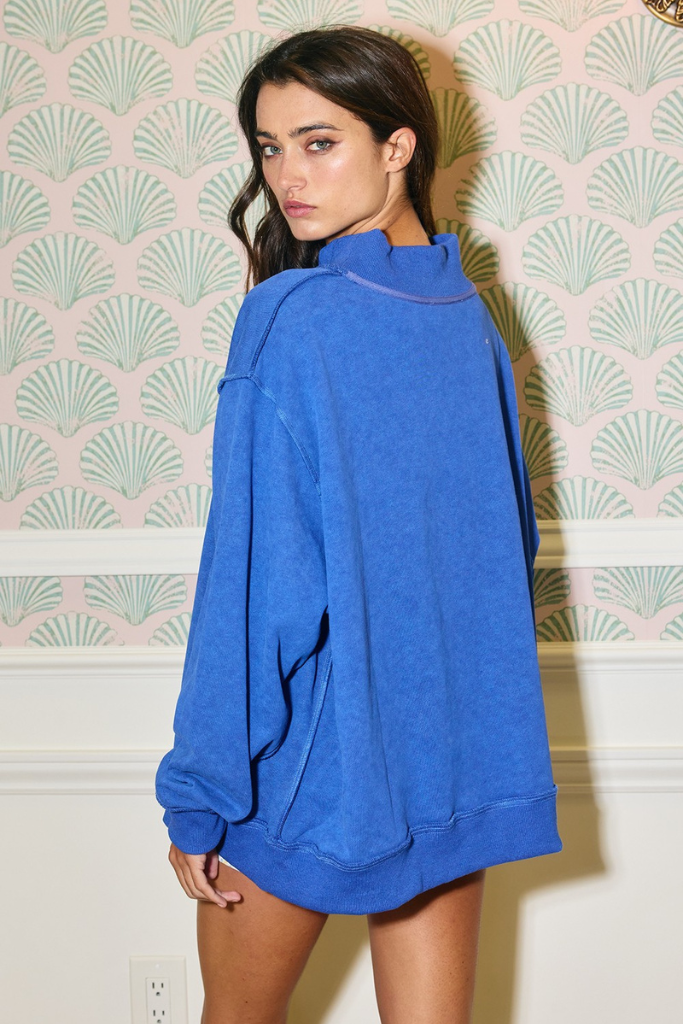 Next To You Mock Neck Sweatshirt - Royal Blue