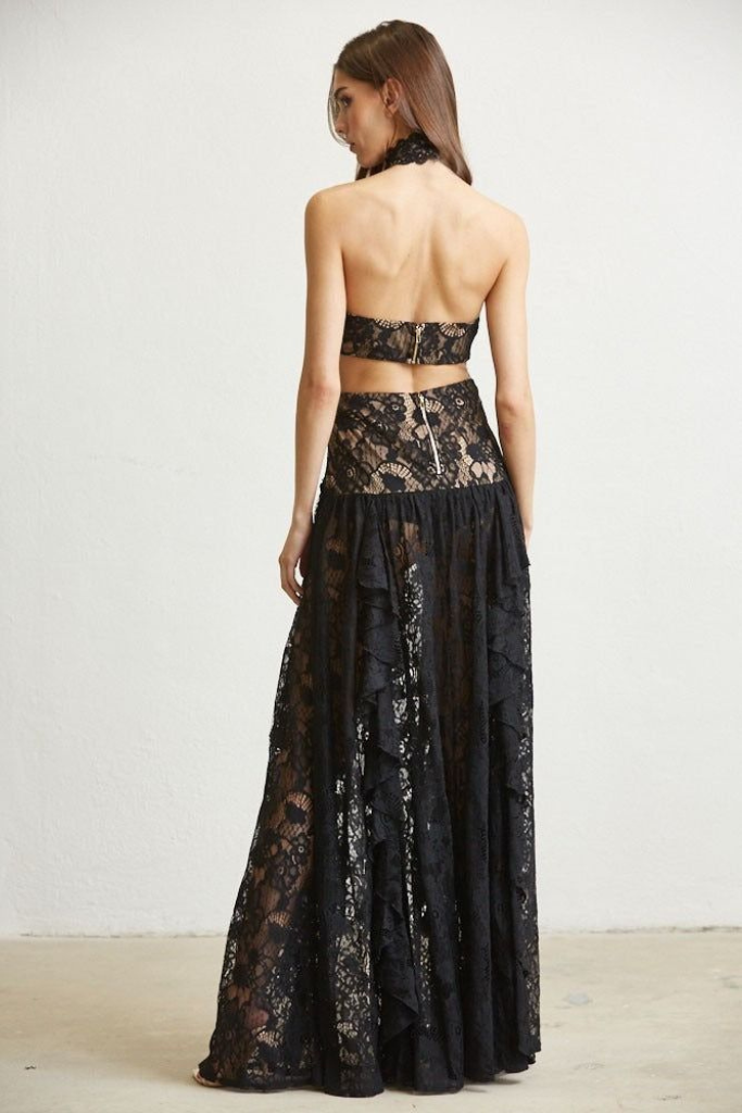 Go Bold Lace Halter Maxi Dress - Black