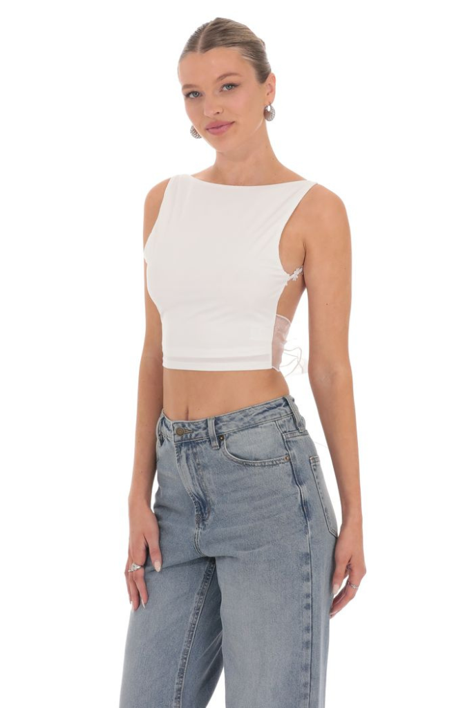 Nesta Open Back Crop Top - White