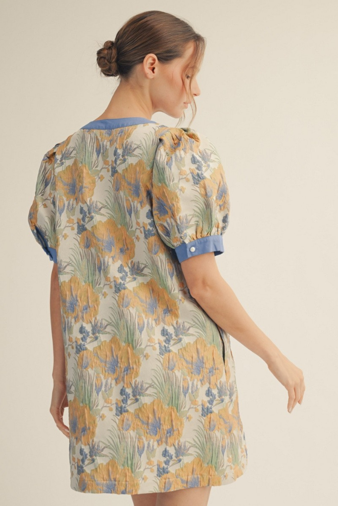 Korina Jacquard Shift Dress - Blue Floral