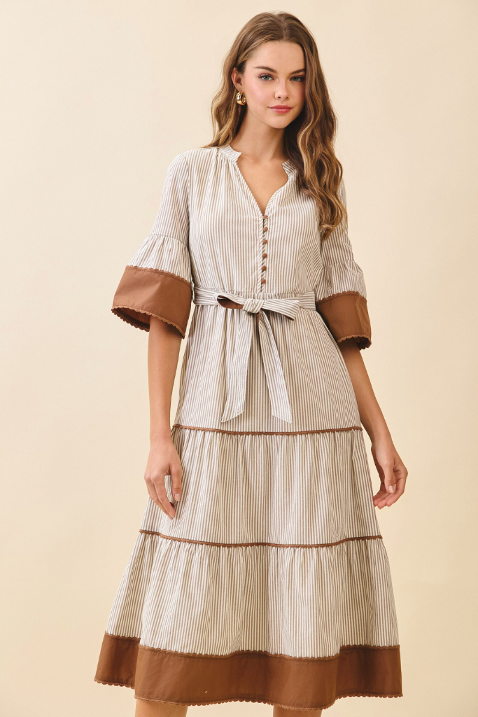 Fearless Soul Midi Dress - Ivory/Brown