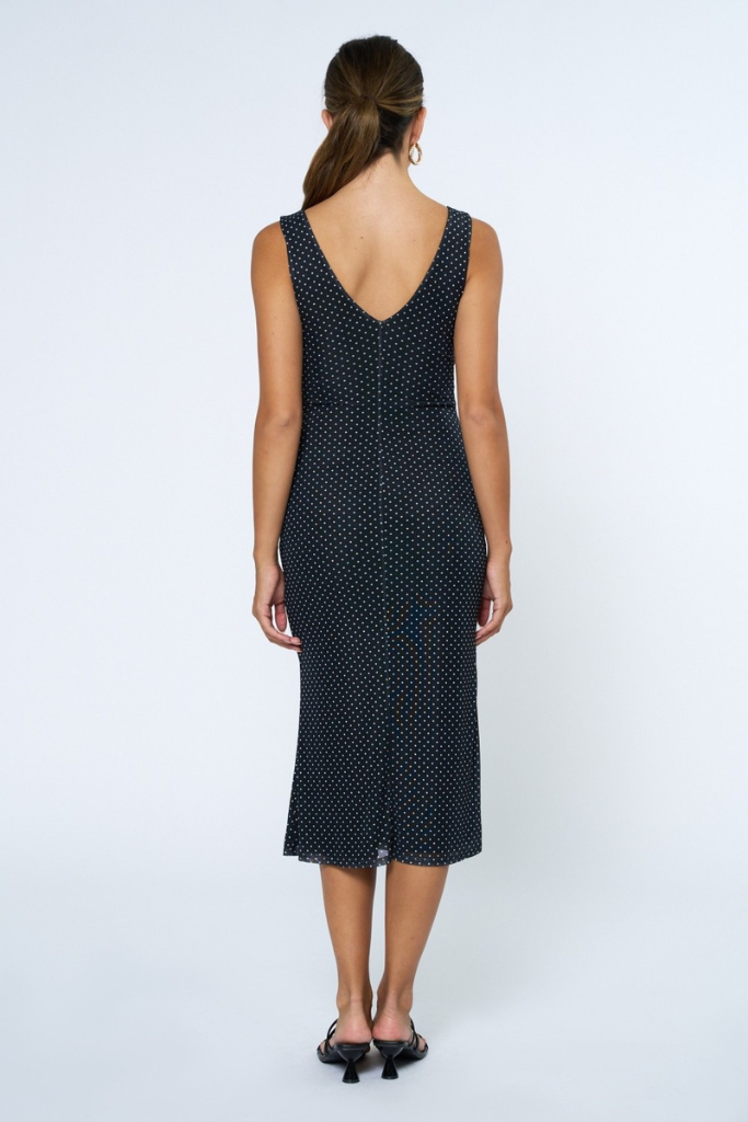 Westley Polka Dot Midi Dress - Black