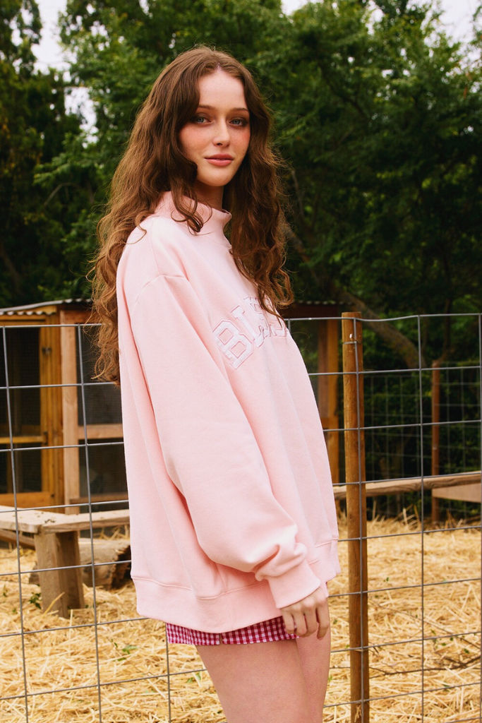 Blessed Emb. Sweatshirt - Baby Pink