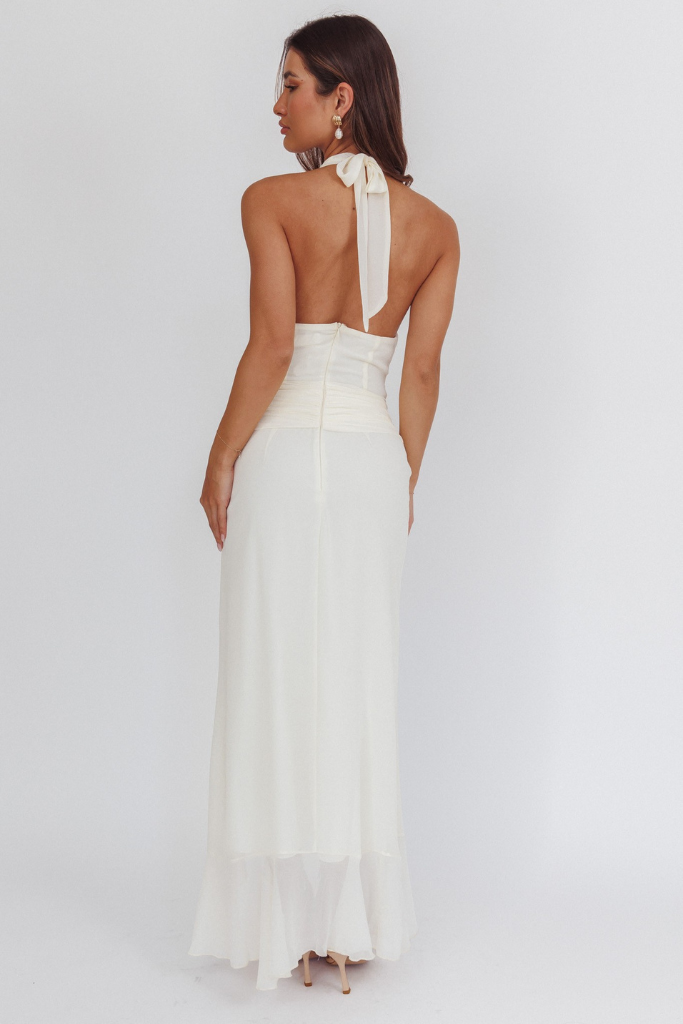 Turn Heads Drape Maxi Dress - Cream