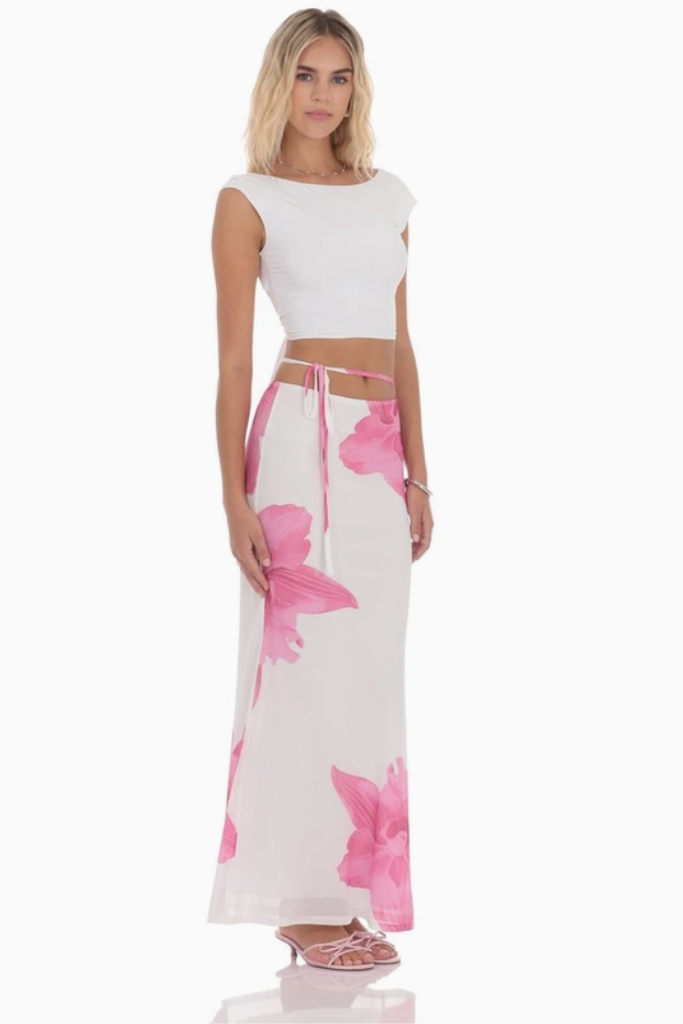 Lost Cause Floral Maxi Skirt- White