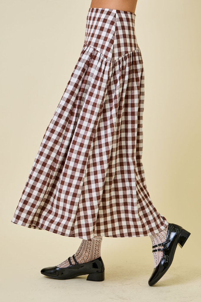 Juliette Gingham Maxi Skirt - Brown