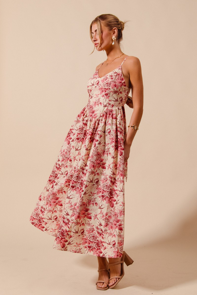 Heart Of Glass Midi Dress - Cream/Berry