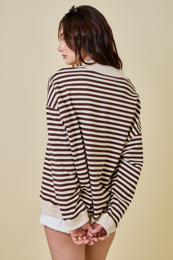 Vibe Check Mock Neck Sweatshirt -Chocolate/Ivory