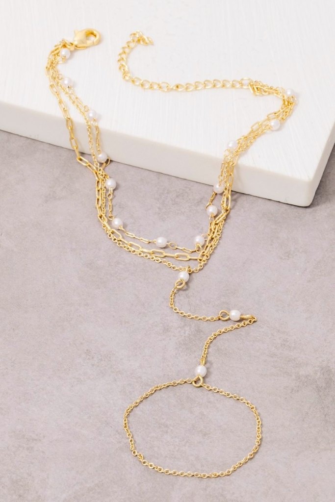 Pearl Hand Chain Bracelet - Gold