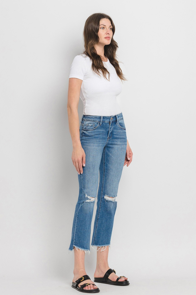 The Thrill Cropped Flare Jeans - Medium Wash