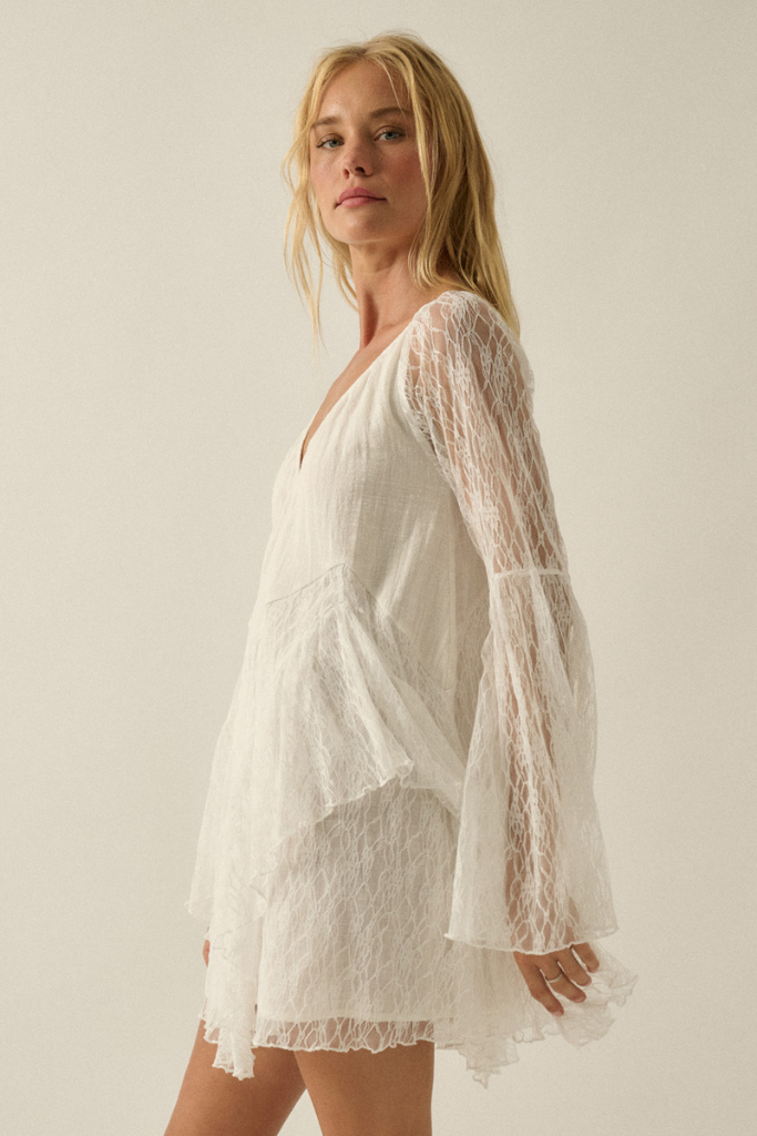 Astir Lace Bell Sleeve Romper - Cream