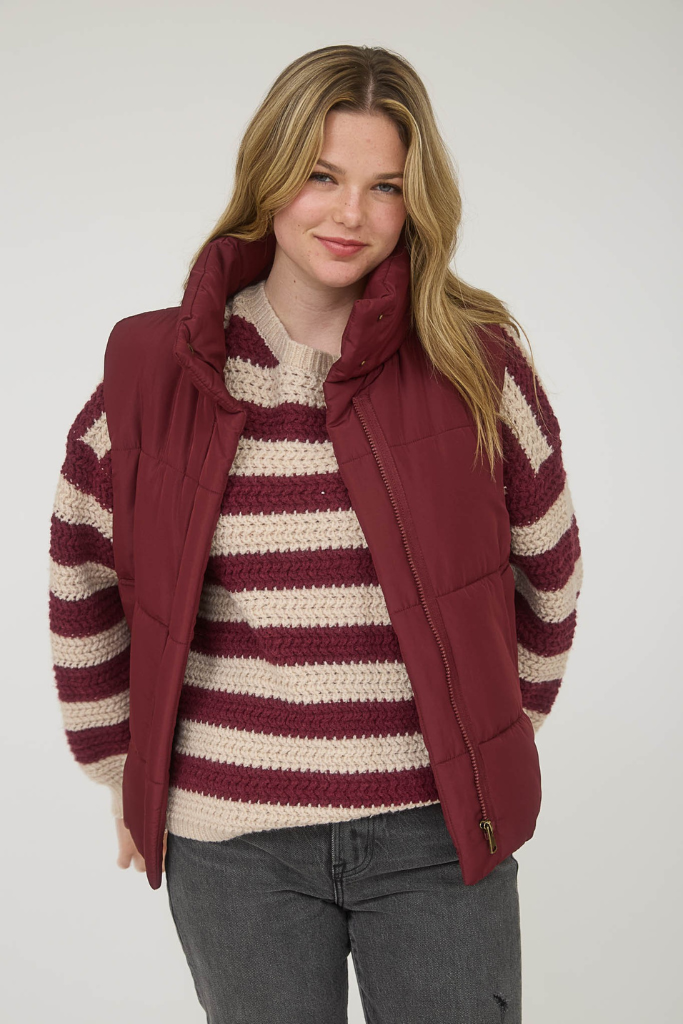 Sweet Side Puffer Vest - Burgundy