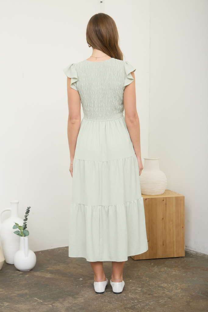 Jadynn Smocked Midi Dress - Sage
