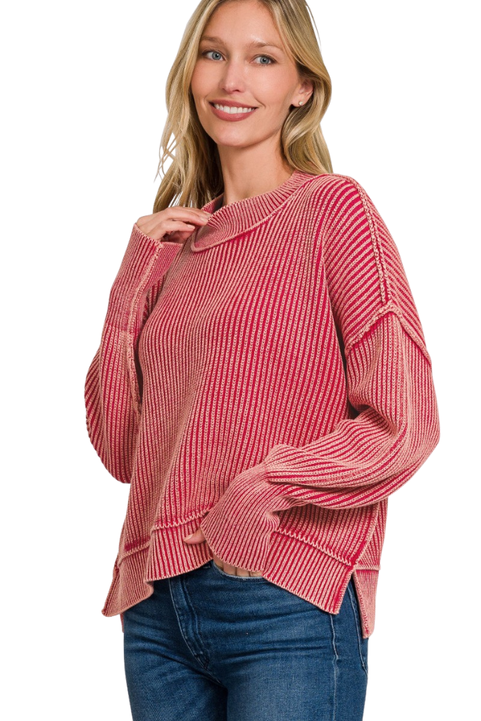 Soft Season Ribbed Sweater - Washed Red