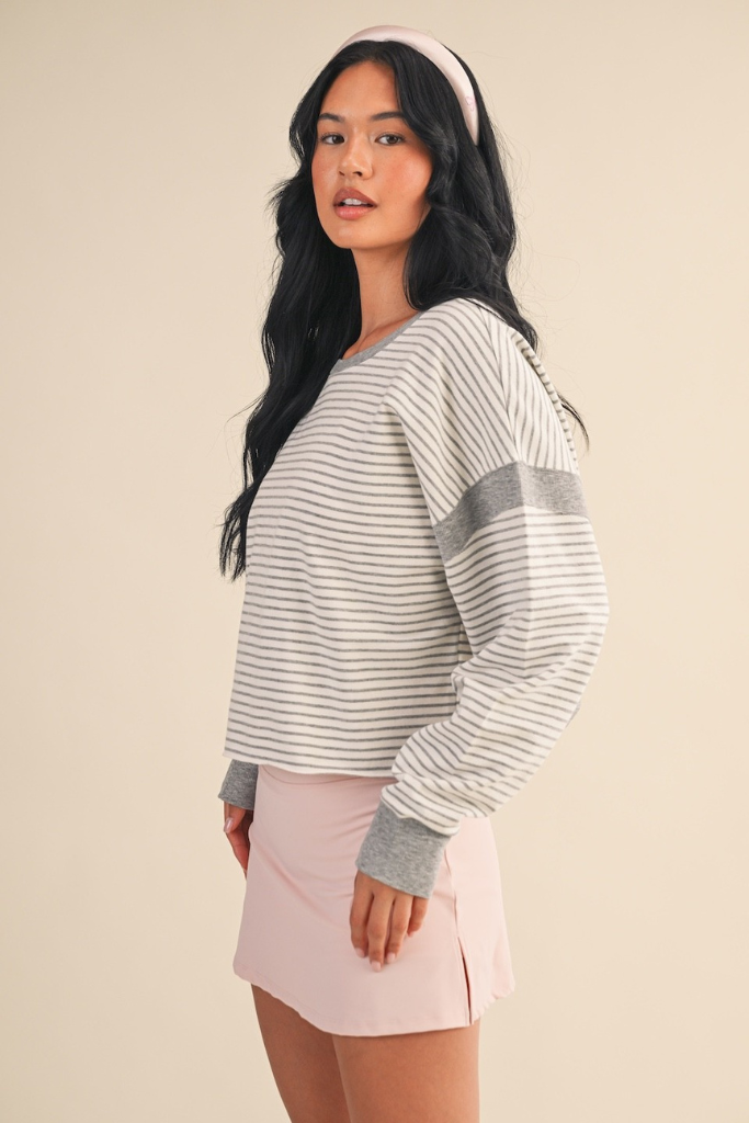 Sonny Striped Cutout Sweatshirt  - White/Grey