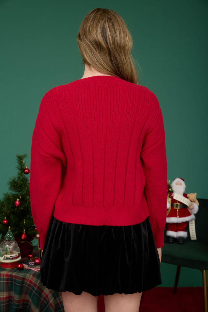 Chic Sense Bow Cardigan - Red/Black
