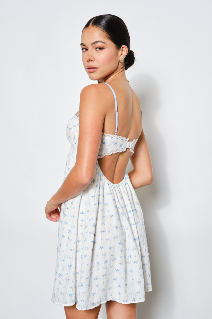 Althea Floral Dress - Ivory/Blue