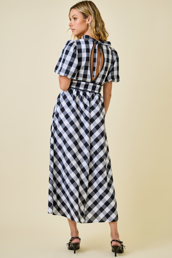 Kate Gingham Midi Dress - Black/White