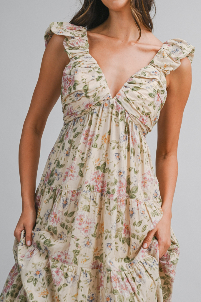 The Dolly Floral Midi Dress - Taupe