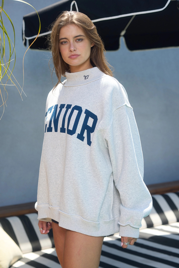 Senior Reversible Mockneck Sweatshirt- Heather Grey