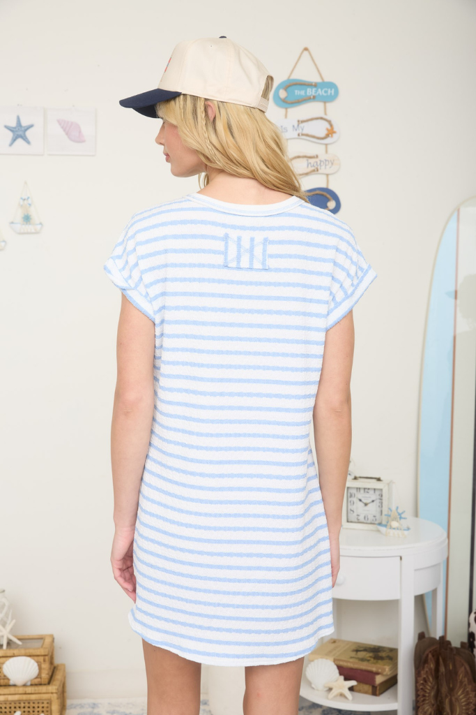 Picnic Date Striped T-Shirt Dress - White/Blue