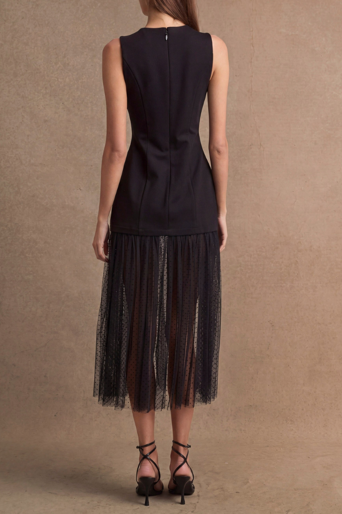 Not Afraid Dotted Mesh Midi Dress - Black