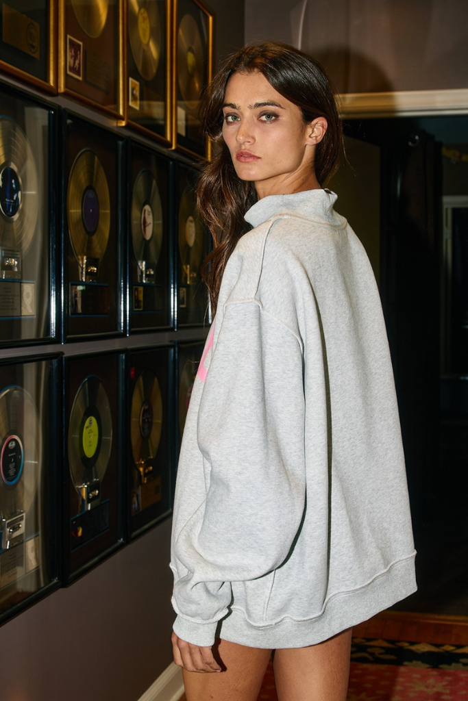 Pilates Reverse Mock Neck Sweatshirt - Grey/Pink