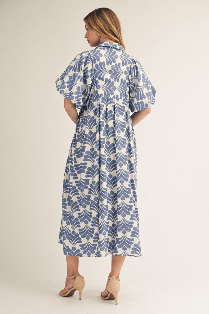 Morning Bloom Floral Midi Dress - Blue