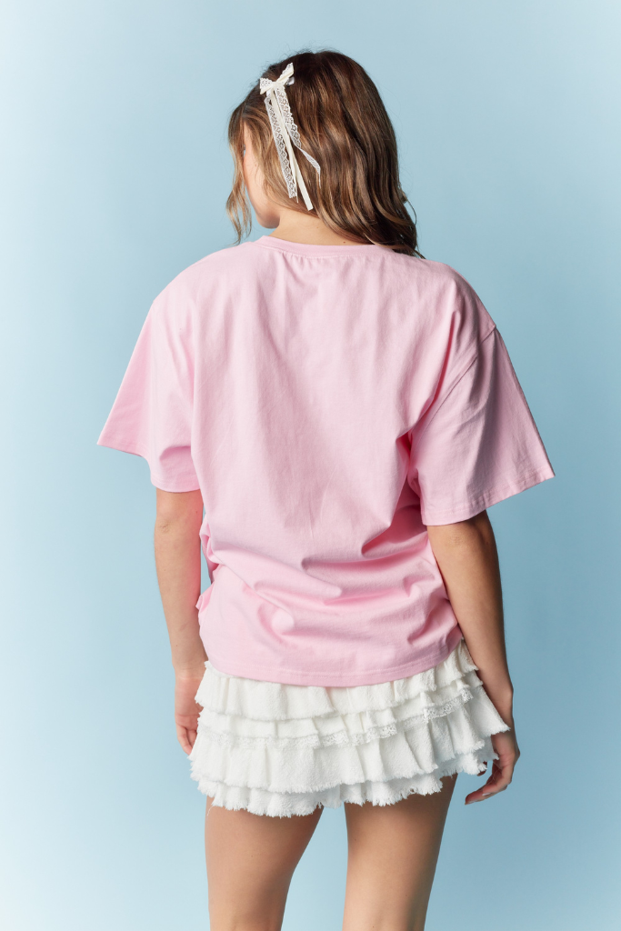 Silent Type Bow T-Shirt - Pink