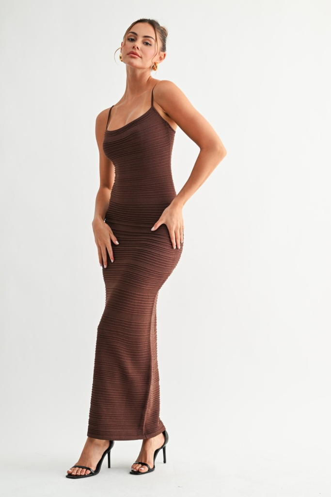 Michah Textured Maxi Dress - Brown
