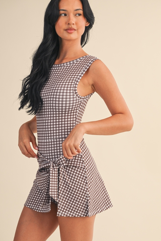 Keegan Gingham Wrap Dress - Brown