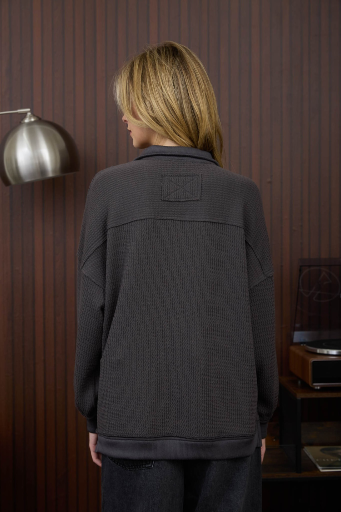 Levi Half Zip Waffle Knit Top - Charcoal