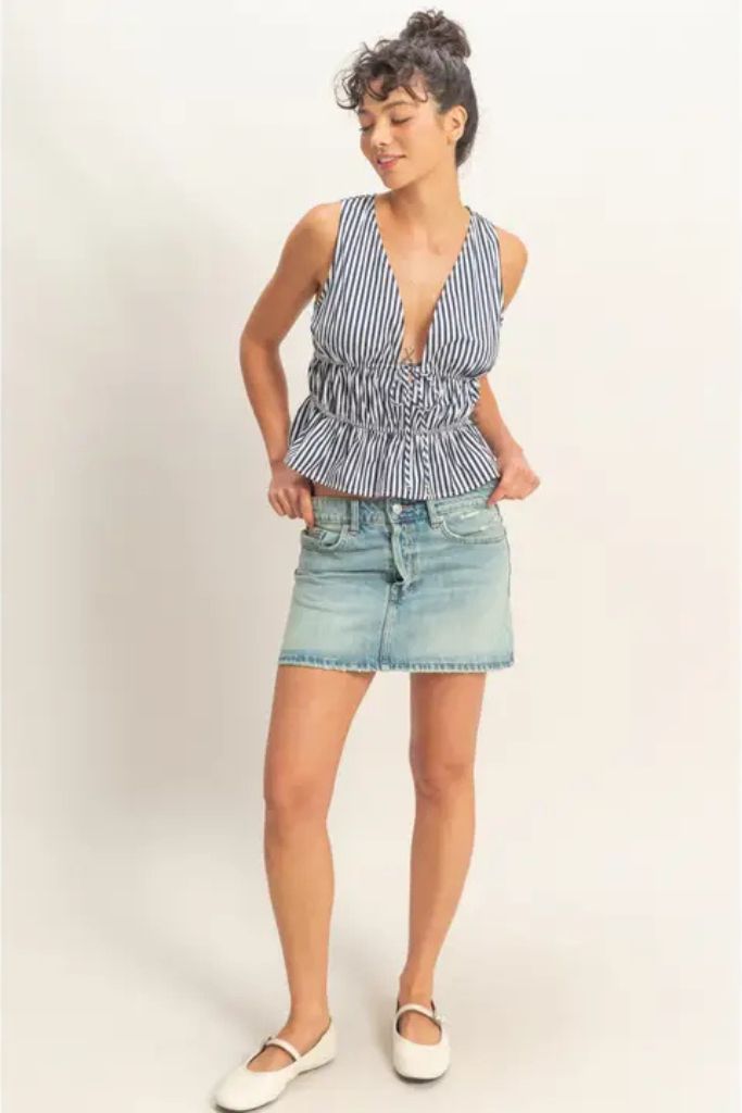 Made You Look Striped Top- Navy