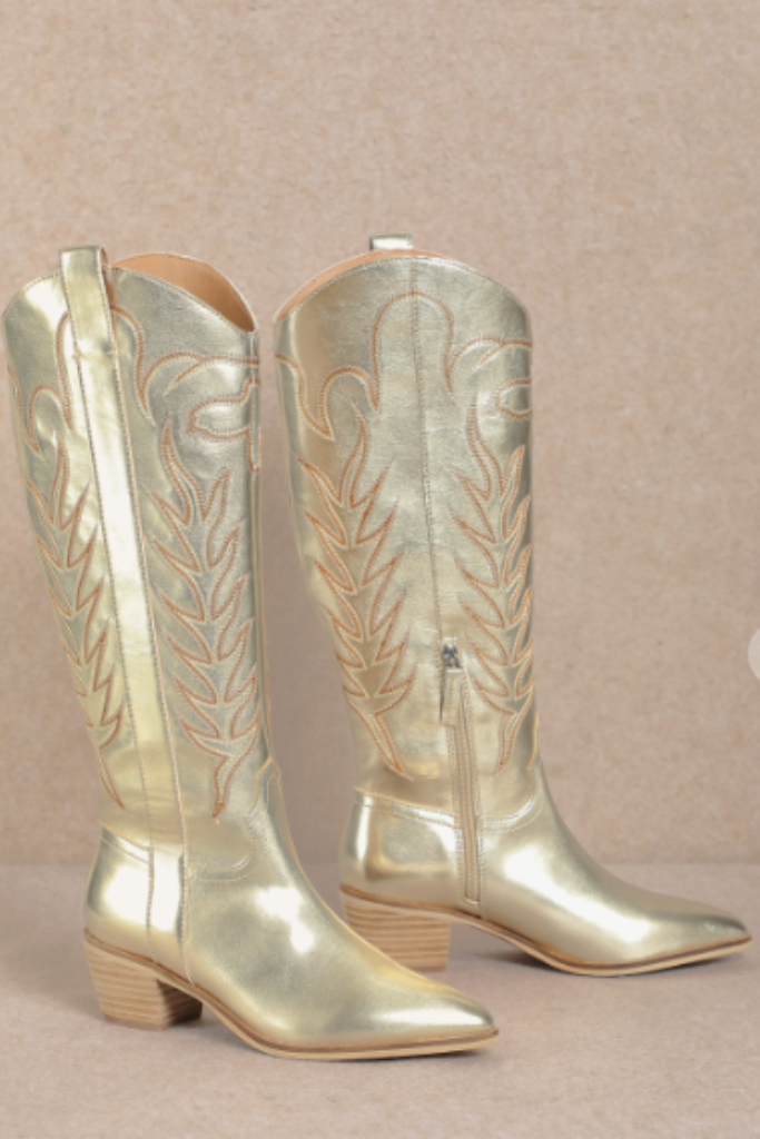 Inlay Cowgirl Boots- Gold