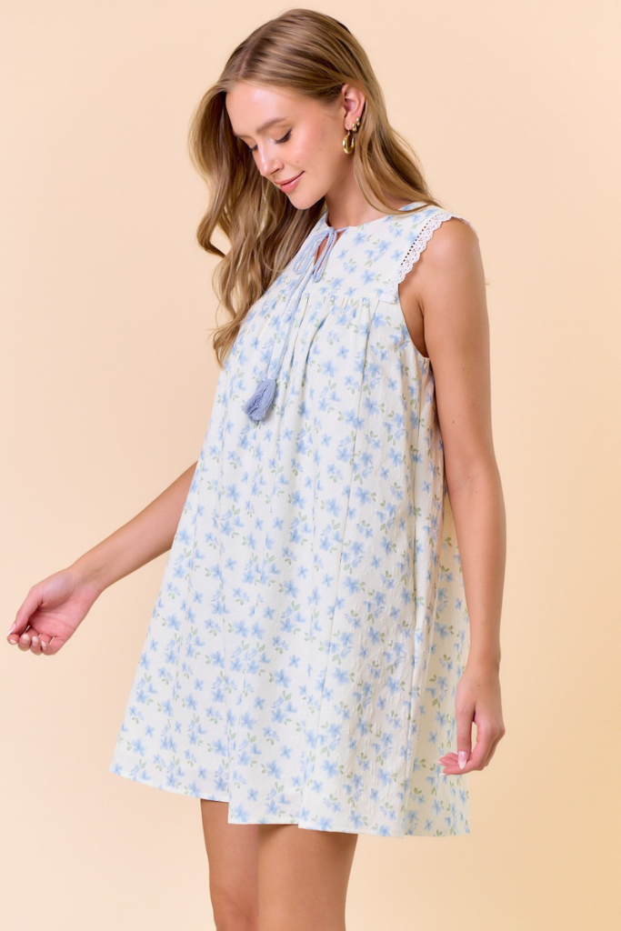 Alone Time Floral Dress - Blue