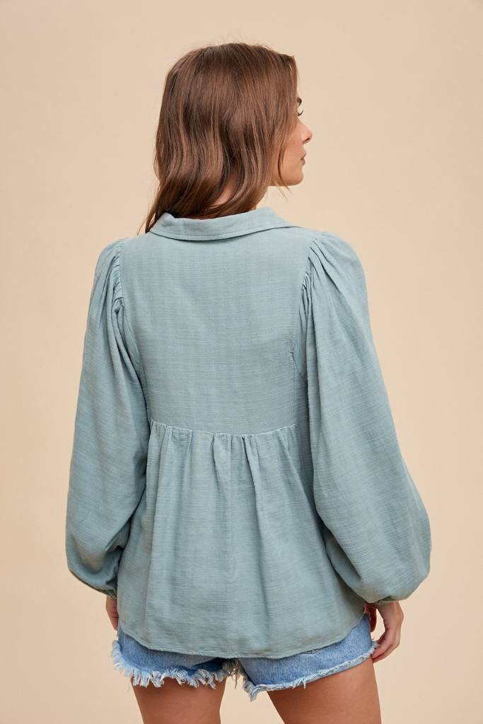 Kepner Balloon Sleeve Top - Sage