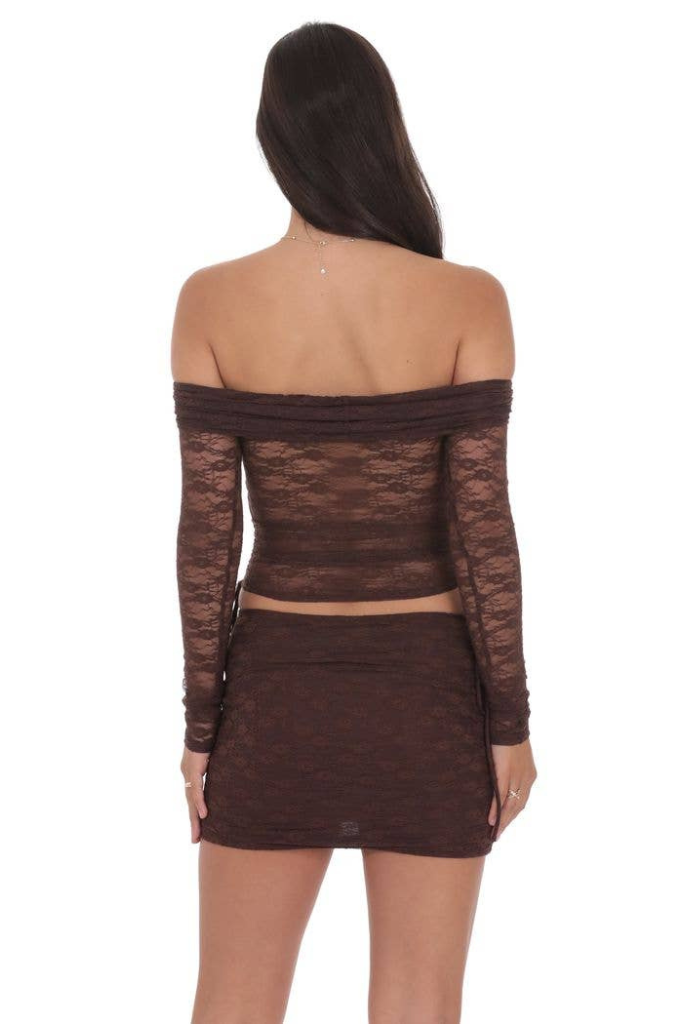Lucy In The Sky Gracyn Off Shoulder Top - Brown