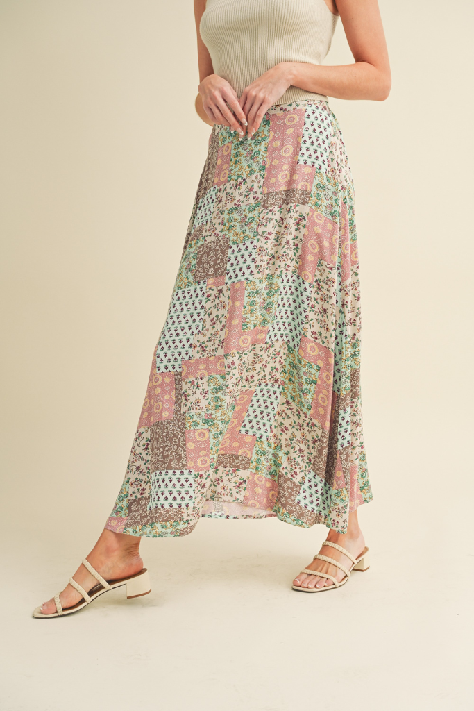 Violetta Printed Maxi Skirt - Pink/Mint
