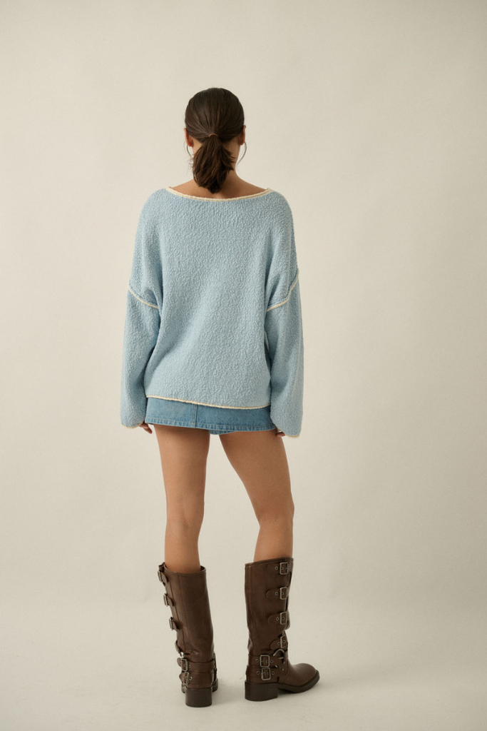 Lucid Love Loose Knit Sweater - Chambray/Cream