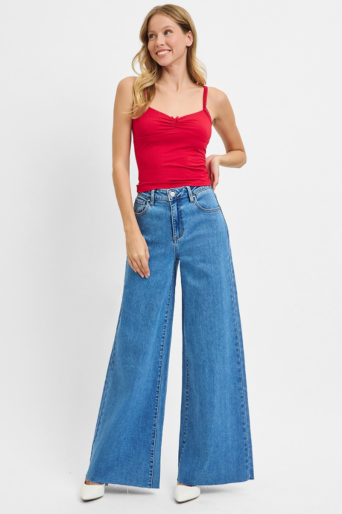One For Me Wide Palazzo Jeans - Medium Wash