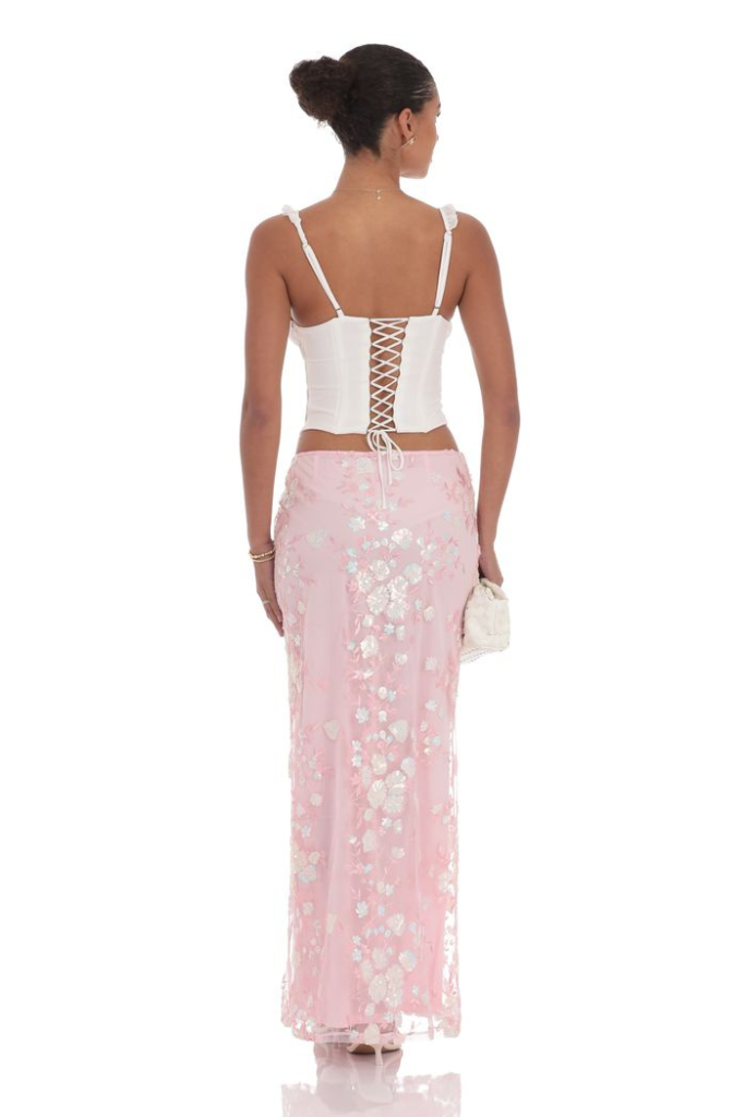 Alison Sequin Floral Maxi Skirt - Pink