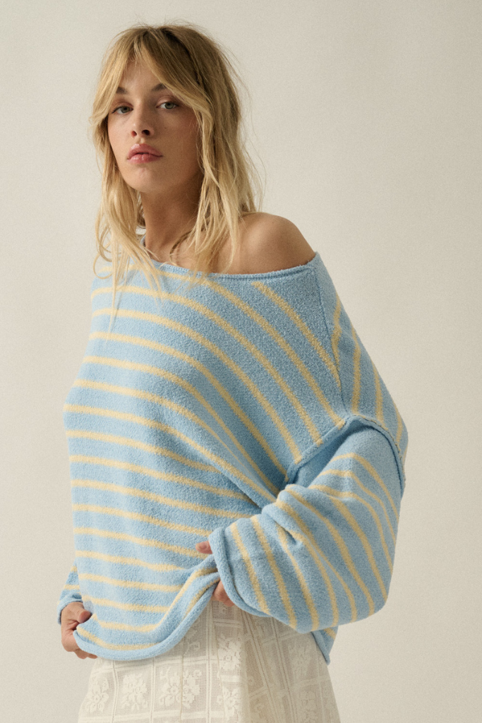 Tula Striped Off Shoulder Sweater - Chambray/Butter