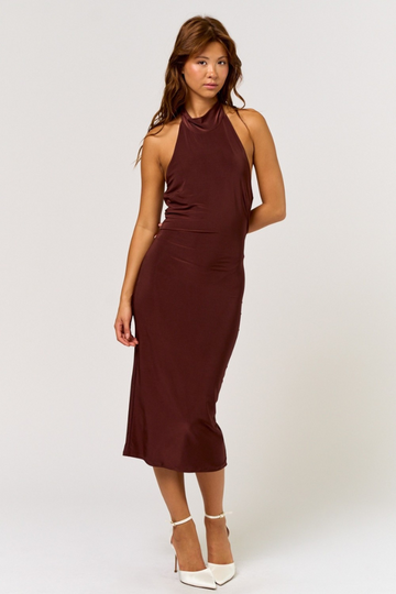 Maci Halter Midi Dress - Brown